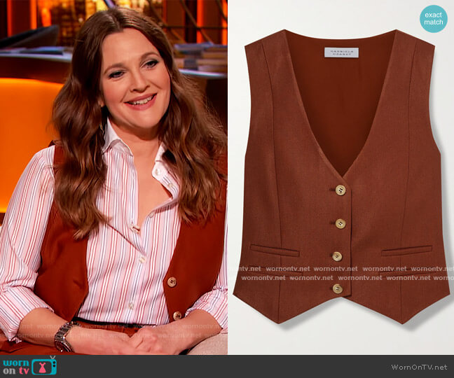 Gabriela Hearst Zelos wool and silk-blend twill vest worn by Drew Barrymore on The Drew Barrymore Show