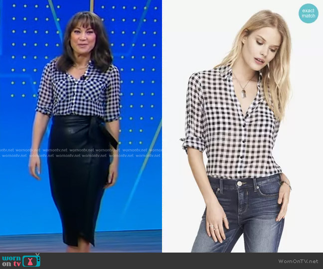Express Gingham Check Shirt worn by Ginger Zee on Good Morning America