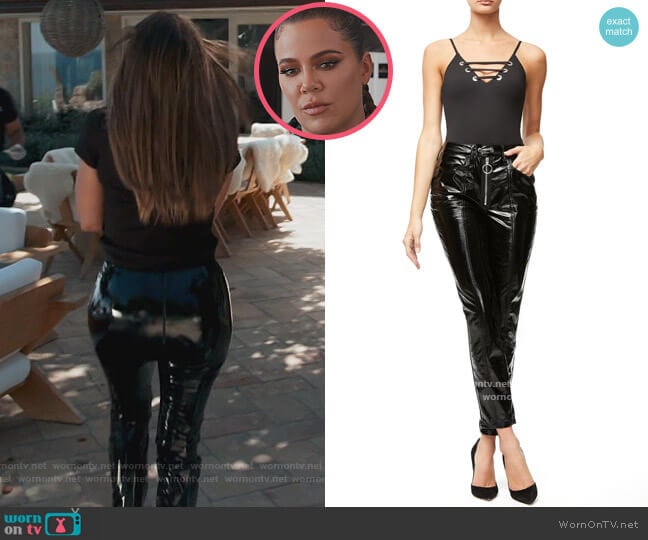 Good American Good Straight Faux Patent Leather Pants worn by Khloe Kardashian on Keeping Up with the Kardashians