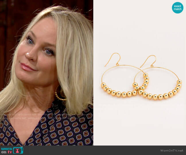 Gorjana Newport Large Drop Hoops worn by Sharon Newman (Sharon Case) on The Young and the Restless