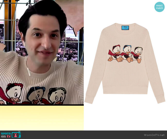 Gucci x Disney Donald Duck jumper worn by Drew Barrymore on The Drew Barrymore Show