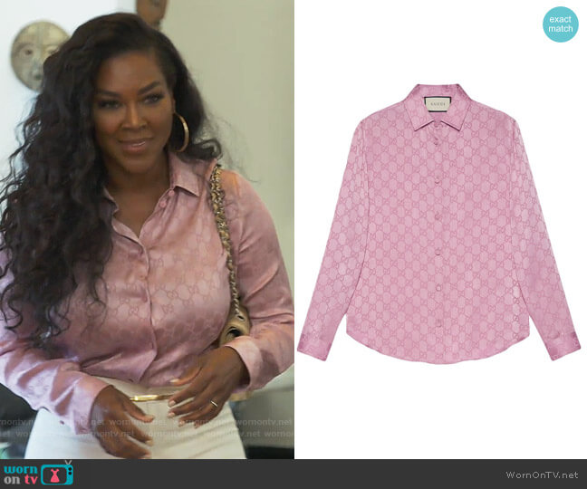 Gucci GG monogram printed shirt worn by Kenya Moore on The Real Housewives of Atlanta