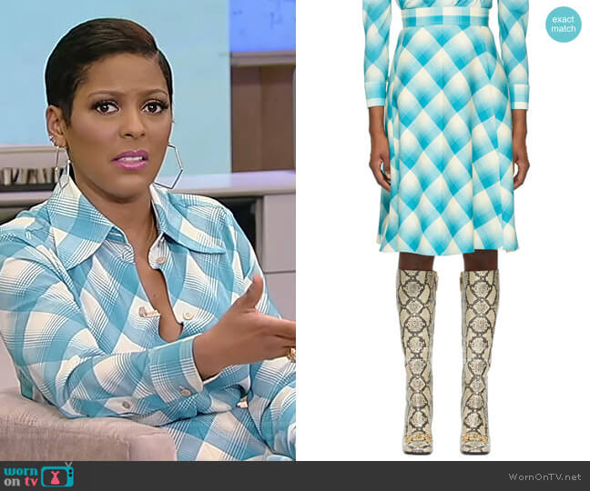 Gucci Blue Tartan Skirt worn by Tamron Hall on Tamron Hall Show