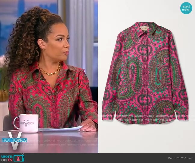 Gucci Paisley-print silk-twill shirt worn by Sunny Hostin on The View
