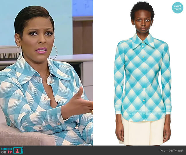 Gucci Blue Optical Tartan Skirt worn by Tamron Hall on Tamron Hall Show