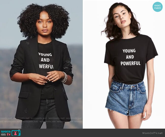 H&M Jersey Top with Motif worn by Zoey Johnson (Yara Shahidi) on Black-ish