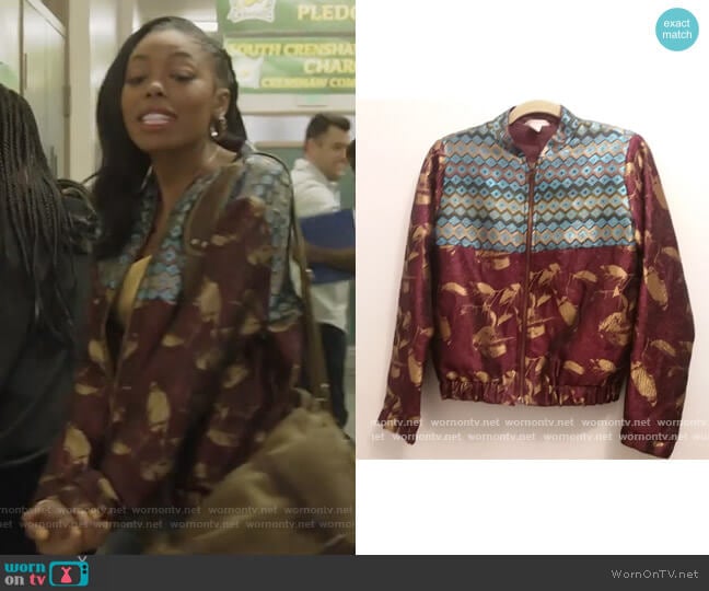 H&M Embroidered Metallic Bomber Jacket worn by Kia Williams (Asjha Cooper) on All American