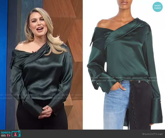 Hellessy Stella Asymmetrical Silk Top worn by Carissa Loethen Culiner on E! News
