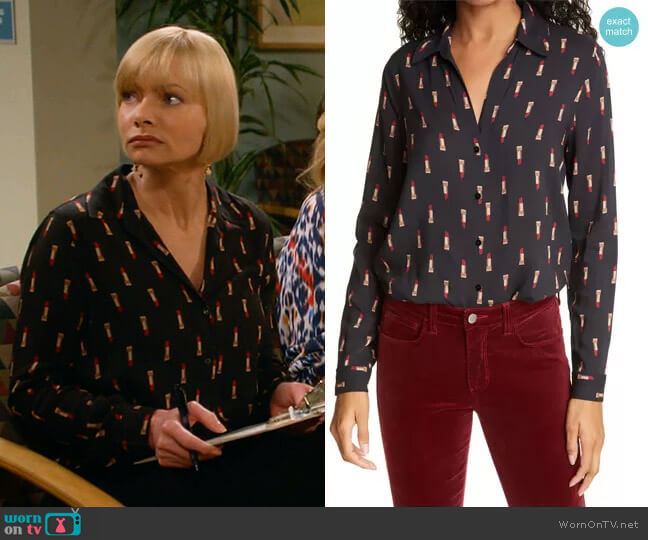 L'Agence Holly Lipstick Print Blouse worn by Jill Kendall (Jaime Pressly) on Mom