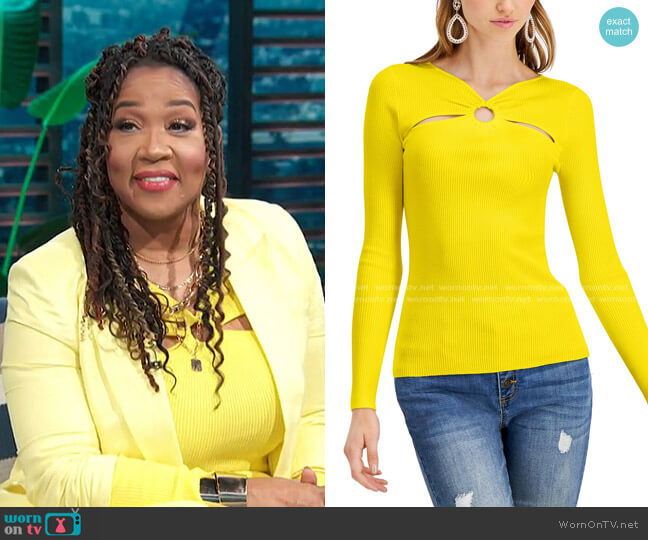 INC International Concepts O-Ring Cutout Ribbed Sweater worn by Kym Whitley on E! News