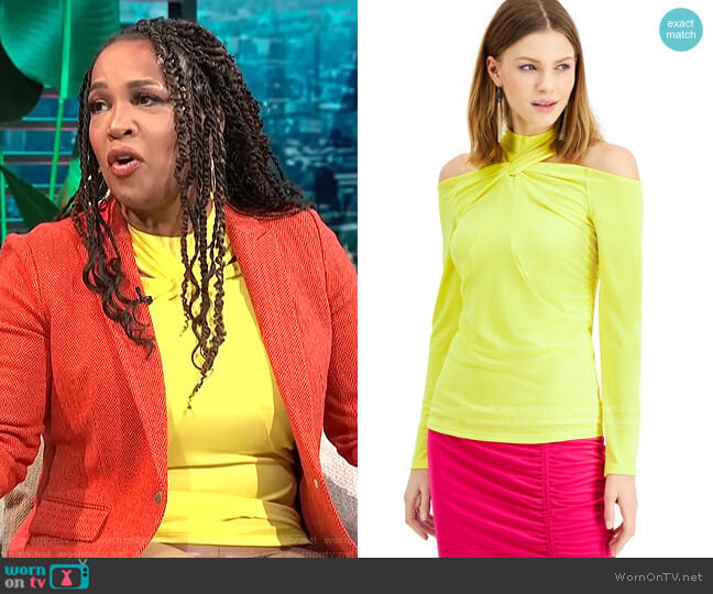 INC International Concepts Twisted Cold-Shoulder Top worn by Kym Whitley on E! News