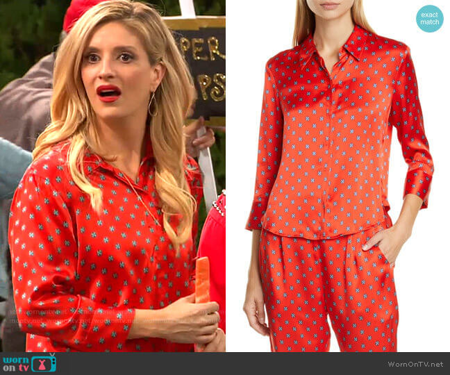 L'Agence Jil Print Silk Satin Blouse worn by Chelsea Grayson (Anneliese van der Pol) on Ravens Home