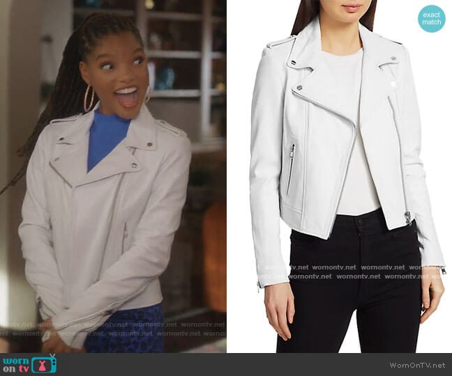 Lamarque Donna Leather Jacket worn by Skylar Forster (Halle Bailey) on Grown-ish