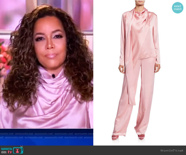 Lapointe Satin Scarf-Neck Blouse worn by Sara Haines on The View