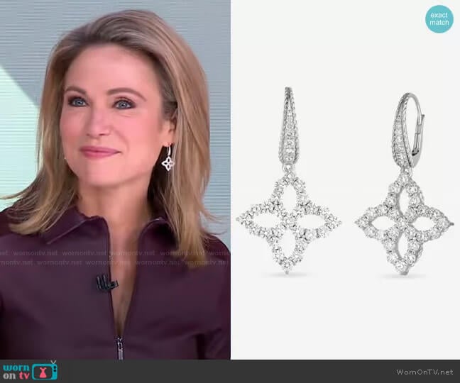 Roberto Coin Large Flower Drop Earrings worn by Amy Robach on Good Morning America