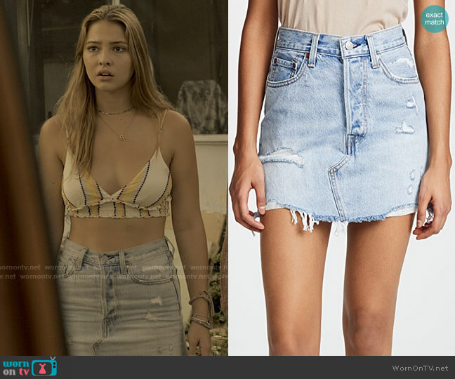 Levis Deconstructed Skirt worn by Sarah Cameron (Madelyn Cline) on Outer Banks