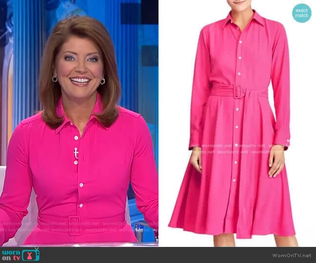 Polo Ralph Lauren Long-Sleeve Belted Shirtdress worn by Norah O'Donnell on CBS Evening News