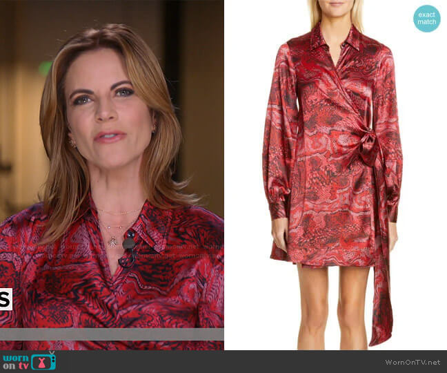 Ganni Printed Silk-Satin Wrap Dress worn by Natalie Morales on Today
