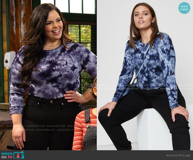 Wild Fable Long Sleeve Slim Fit Cropped T-shirt in Navy Tie-Dye worn by Lou Hockhauser (Miranda May) on Bunkd