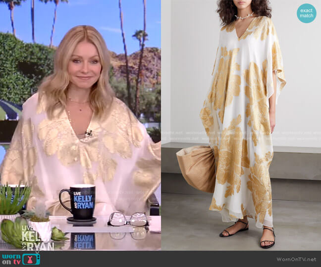 Marie France Van Damme Metallic Fil Coupé Silk-Blend Georgette Kaftan worn by Kelly Ripa on Live with Kelly and Mark