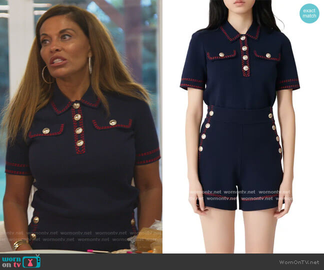 Maje Misla Contrast Stitch Polo Sweater worn by Dolores Catania on The Real Housewives of New Jersey