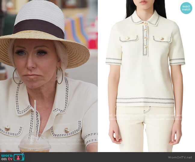 Maje Misla Contrast Stitch Polo Sweater worn by Margaret Josephs on The Real Housewives of New Jersey