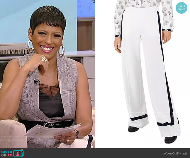 Max Mara Cuneo striped cady wide-leg pants worn by Tamron Hall on Tamron Hall Show