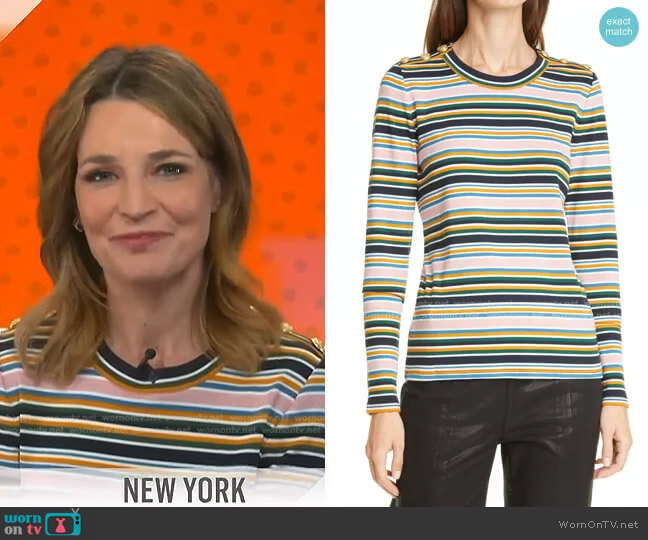 Veronica Beard Mayer Button Shoulder Top worn by Savannah Guthrie on Today
