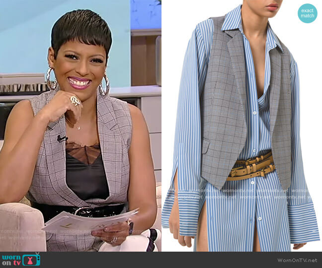 Michael Kors Plaid Open-Front Wool Blazer Vest worn by Tamron Hall on Tamron Hall Show