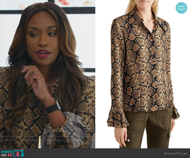 Michael Michael Kors Snake-print silk crepe de chine shirt worn by Rachel Audubon (Michelle Bathe) on All Rise