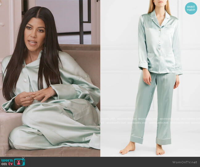 Olivia Von Halle Coco Silk-Satin Pajama Set worn by Kourtney Kardashian on Keeping Up with the Kardashians