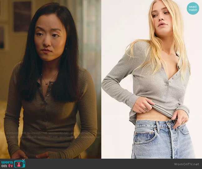 Free People One Of The Girls Henley worn by Janet (Andrea Bang) on Kims Convenience