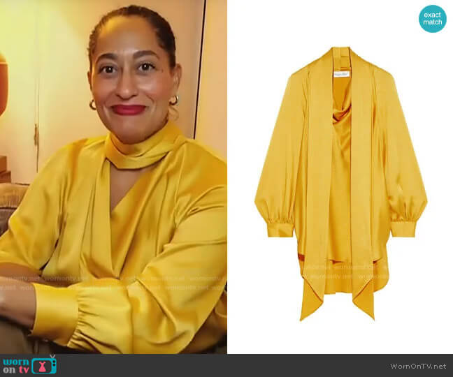 Oscar de la Renta Tie-neck draped satin-crepe blouse