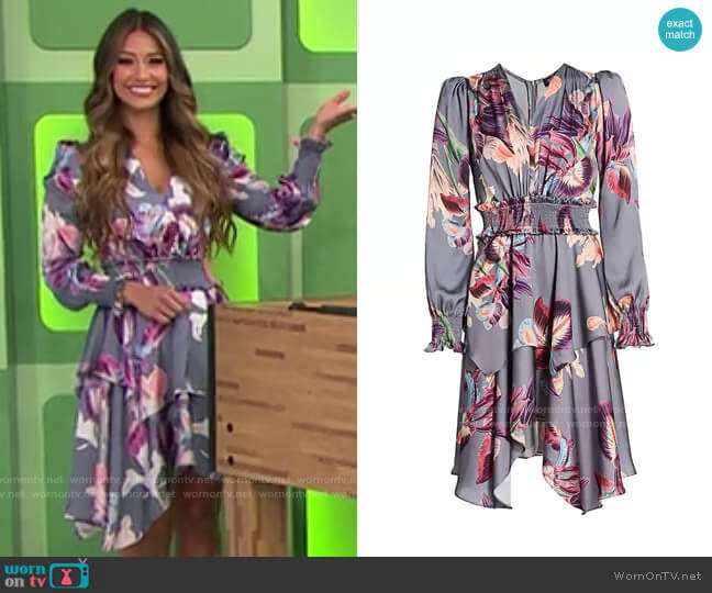 PatBo Grace Floral Mini A-Line Handkerchief Dress worn by Manuela Arbeláez on The Price is Right