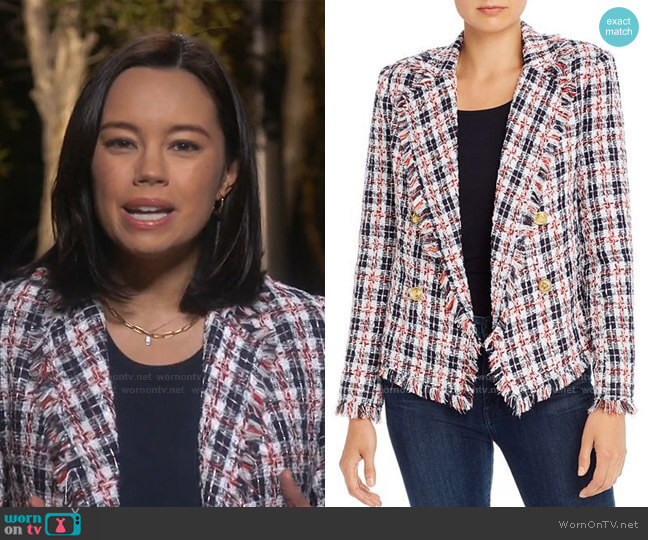 Aqua Plaid Tweed Open-Front Blazer