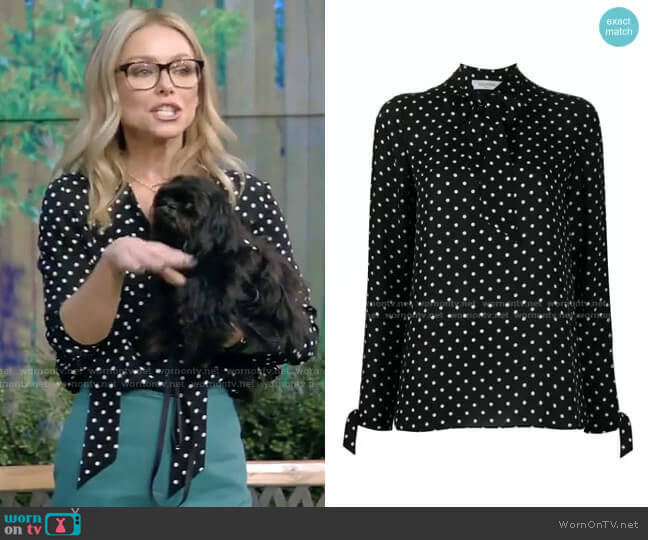 Valentino Polka Dot Silk Georgette Blouse worn by Kelly Ripa on Live with Kelly and Mark