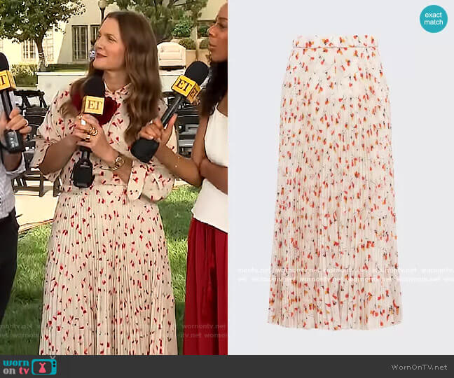 Prada Printed Crepe de Chine Skirt worn by Drew Barrymore on The Drew Barrymore Show