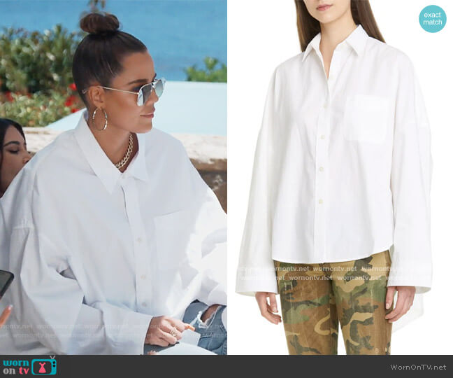 R13 Oversized Poplin Shirt worn by Khloe Kardashian on Keeping Up with the Kardashians