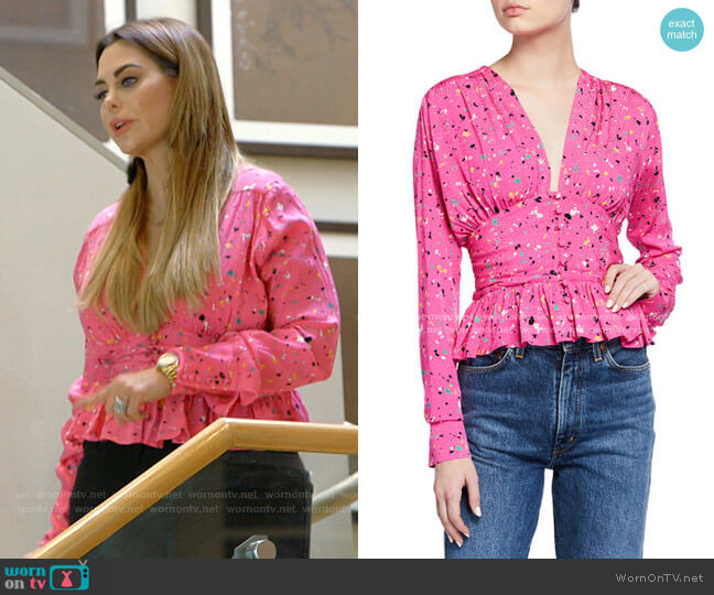 Rotate Birger Christensen Tracy Paint Splash Top worn by D’Andra Simmons on The Real Housewives of Dallas