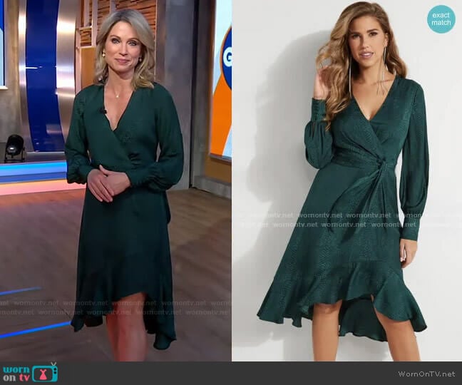 Guess Raelana Snakeskin Surplice Dress worn by Amy Robach on Good Morning America