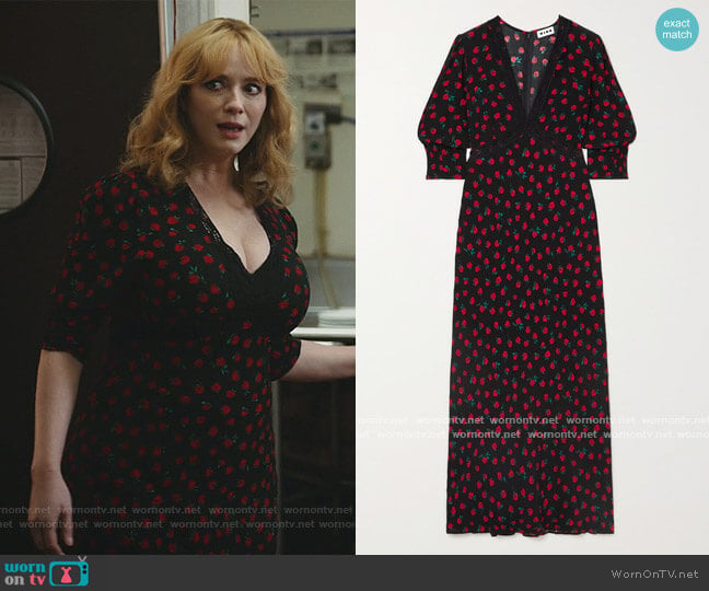 Rixo Gemma Lace-Trimmed Floral Crepe Midi Dress worn by Beth Boland (Christina Hendricks) on Good Girls