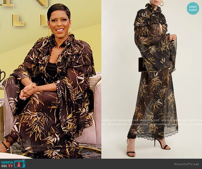Rodarte Palm-print silk-chiffon Blouse worn by Tamron Hall on Tamron Hall Show