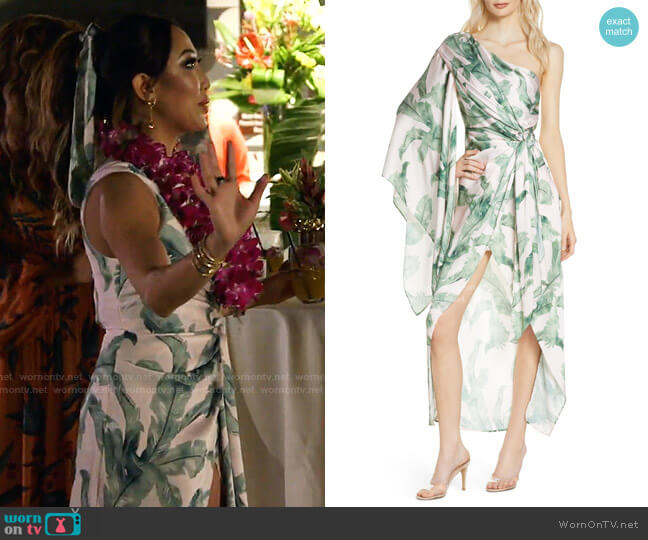 Significant Other Caspian One-Shoulder High/Low Cocktail Dress worn by Tiffany Moon on The Real Housewives of Dallas
