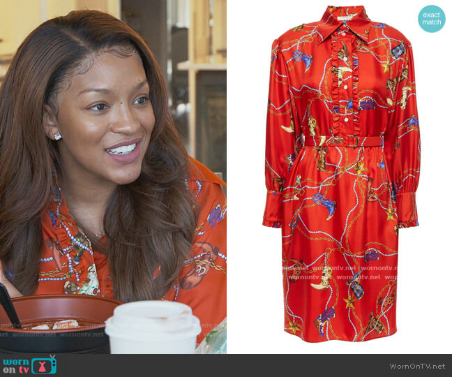 Sandro Bootsy belted ruffle-trimmed printed silk-twill shirt dress