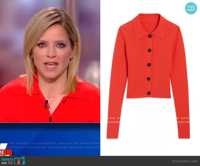 Sandro Francoise Cropped Rib Knit Cardigan worn by Sara Haines on The View