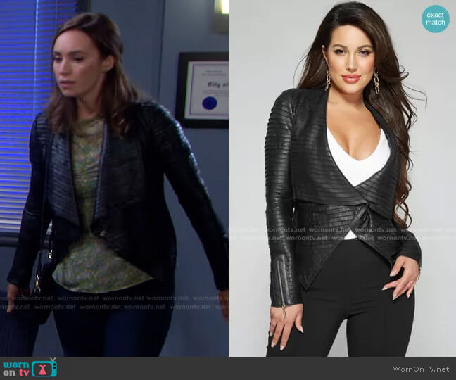Guess Shayna Drape Leather Jacket worn by Gwen Rizczech (Emily O'Brien) on Days of our Lives