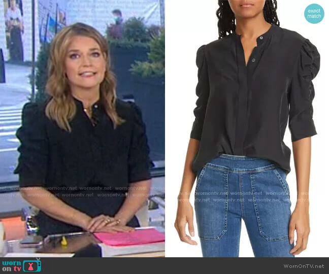 Frame Shirred Sleeve Silk Blouse worn by Savannah Guthrie on Today