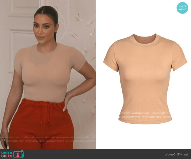 Skims Pointelle Logo T-Shirt worn by Kim Kardashian on Keeping Up with the Kardashians
