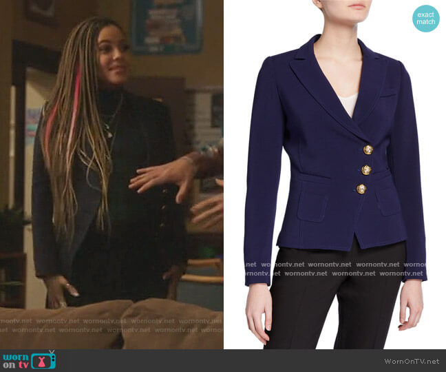 Smythe Asymmetrical Wrap Blazer worn by Toni Topaz (Vanessa Morgan) on Riverdale