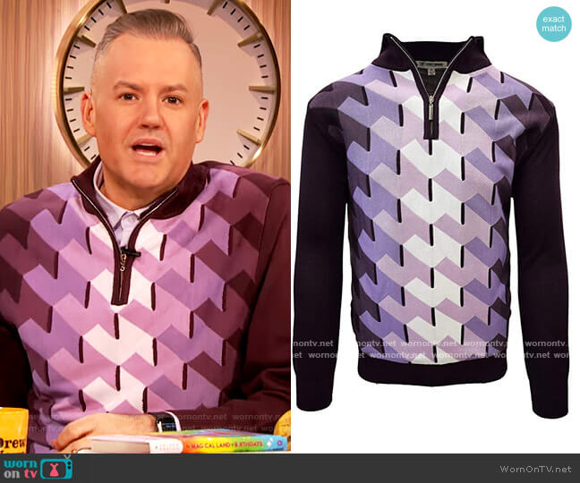 Stacy Adams Ombre Geometric Front Design Sweater worn by Ross Mathews on The Drew Barrymore Show